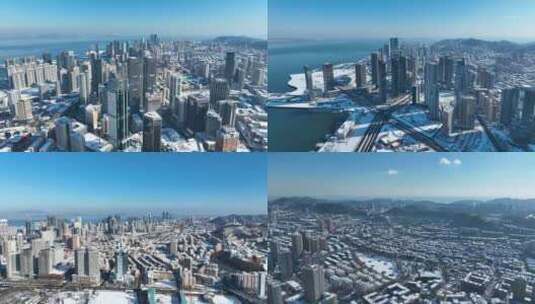 城市雪景 冬天 城市雪景航拍高清在线视频素材下载