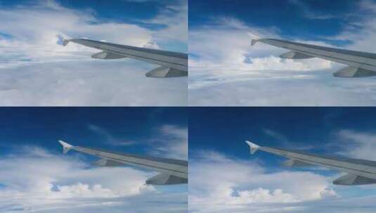 飞机机翼下方的蓝天白云高清在线视频素材下载