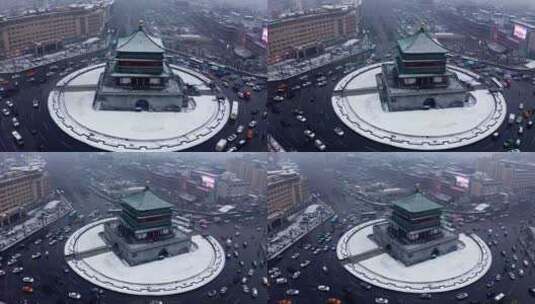 西安钟楼雪景高清在线视频素材下载