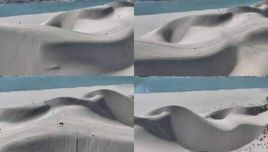 西藏林芝佛掌沙丘蓝天白云雪山河流湖水沙滩高清在线视频素材下载