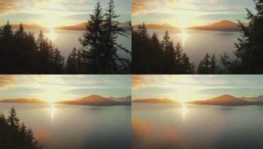 日落时温哥华北部海洋景观鸟瞰图高清在线视频素材下载