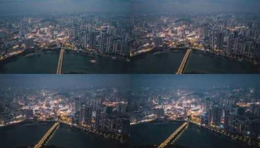 南宁市青秀区邕江大桥城市夜景航拍高清在线视频素材下载