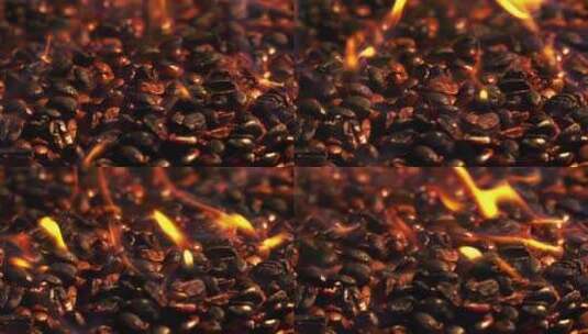 火焰烘焙咖啡豆镜头特写高清在线视频素材下载