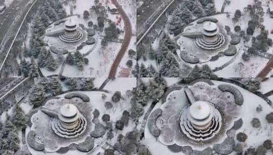 西安大唐芙蓉园雪景高清在线视频素材下载