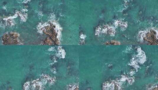 俯拍海岸礁石海浪高清在线视频素材下载