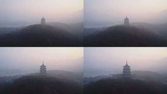 晨雾中的雷峰塔高清在线视频素材下载