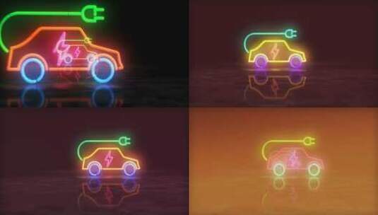 电动汽车充电霓虹灯符号3d飞行之间高清在线视频素材下载