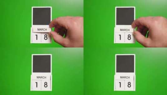 03.绿色背景上日期为3月18日的日历。高清在线视频素材下载