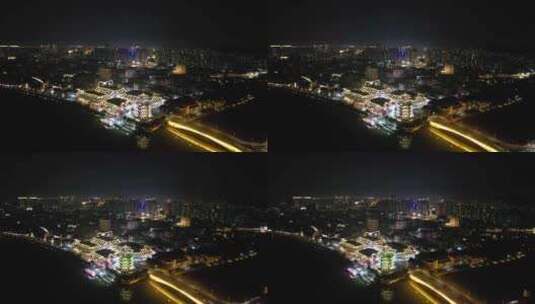 广东惠州合江楼夜景航拍高清在线视频素材下载