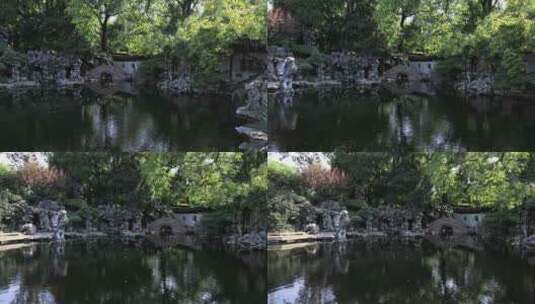 阳光绿植太湖石园林庭院水景特写 沉浸式高清在线视频素材下载