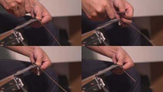 竹编手艺人对竹篾条进行刮篾处理传统手工艺高清在线视频素材下载