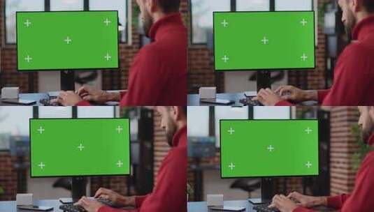 执行经理用绿屏看显示器高清在线视频素材下载