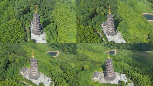 天童禅寺 天童寺塔 千佛塔航拍 环绕航拍高清在线视频素材下载