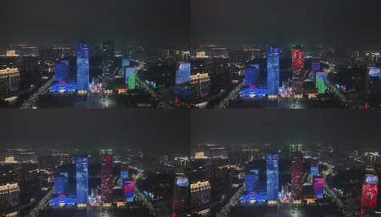 江门五邑华侨广场夜景航拍蓬江万达广场夜景高清在线视频素材下载