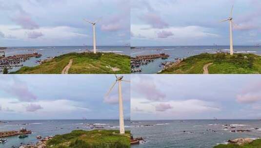 海岸线上风力发电机海岸风景高清在线视频素材下载