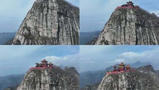 河南南阳五朵山道观万福宫航拍高清在线视频素材下载