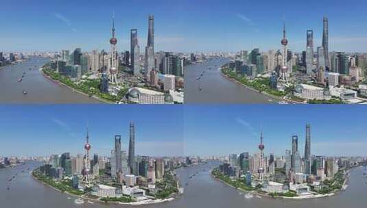 上海陆家嘴CBD大景黄浦江航拍高清在线视频素材下载