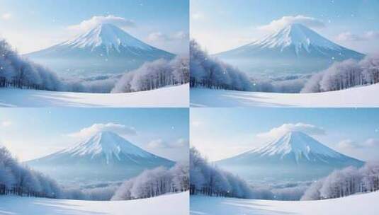 日本冬季富士山雪景4k舞台粒子活动背景高清在线视频素材下载