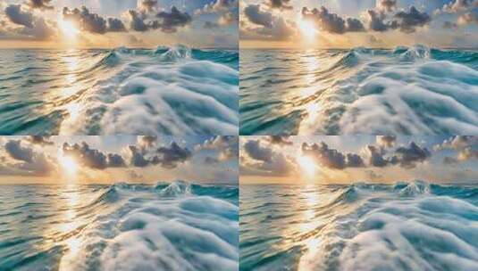 海上日落海浪全景高清在线视频素材下载