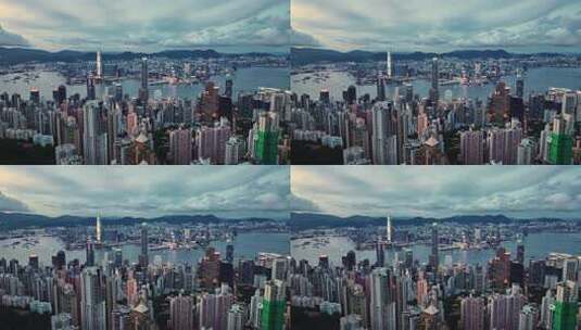 香港维多利亚港夜景航拍高清在线视频素材下载