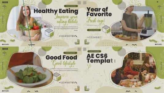 简单绿色健康食品节食图文宣传片AE模板高清AE视频素材下载