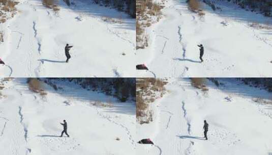 东北冬天雪地里练武术的人高清在线视频素材下载