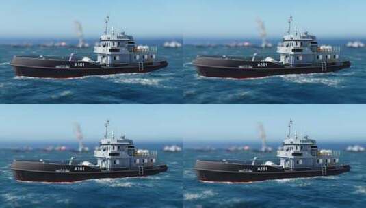 海中的3D渔船高清在线视频素材下载