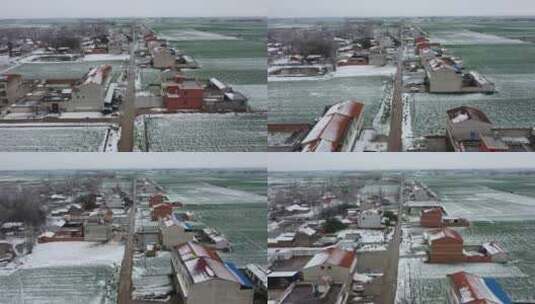 雪后的村庄航拍前进高清在线视频素材下载