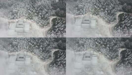 航拍南岳衡山绝美雾凇风光高清在线视频素材下载
