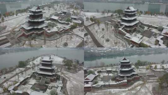 航拍东洲岛绝美雪景高清在线视频素材下载