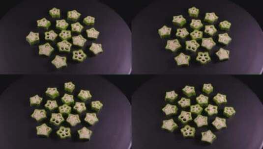 切开的秋葵健康养生食材高清在线视频素材下载