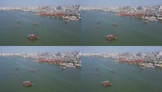 广西北海北部湾外沙岛海港渔港船舶渔业航拍高清在线视频素材下载