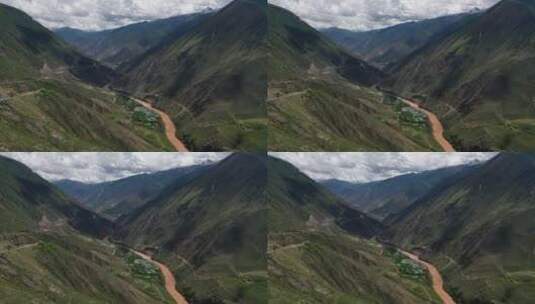 西藏芒康G214滇藏公路澜沧江航拍风光高清在线视频素材下载