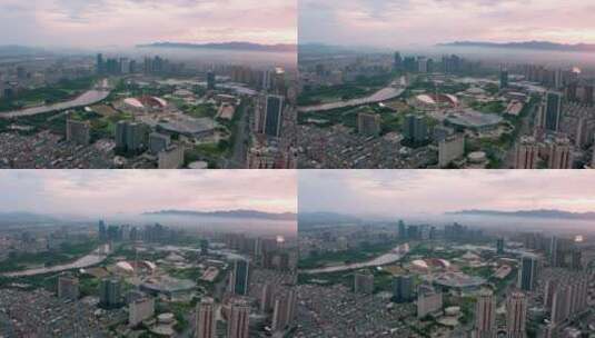 义乌市体育场城市地标大景风光4K航拍高清在线视频素材下载