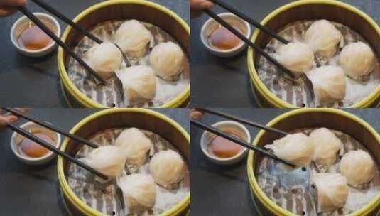吃早饭虾饺小笼高清在线视频素材下载