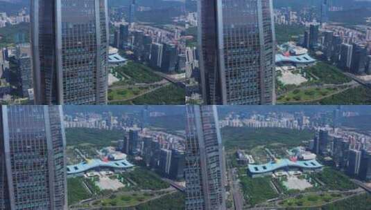 深圳福田平安金融中心右移看到市民中心全貌高清在线视频素材下载
