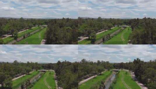 鸟瞰图中巨大公园中的运河高清在线视频素材下载