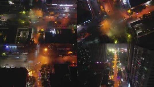 西安城市晚上疫情下的街道夜景航拍高清在线视频素材下载