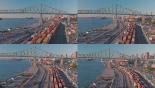 货运列车和桥梁俯拍高清在线视频素材下载