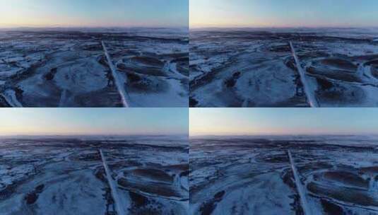 航拍4K冰雪覆盖的湿地河湾暮色高清在线视频素材下载
