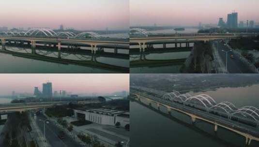 西安浐灞中心广运桥地铁过灞河桥高清在线视频素材下载