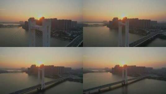 航拍广东潮州大桥建筑景观高清在线视频素材下载