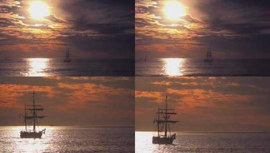 夕阳下的帆船轮船帆船邮轮出海夏天海南大海高清在线视频素材下载