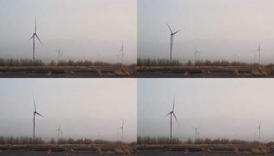 青海戈壁滩风力发电大风车高清在线视频素材下载