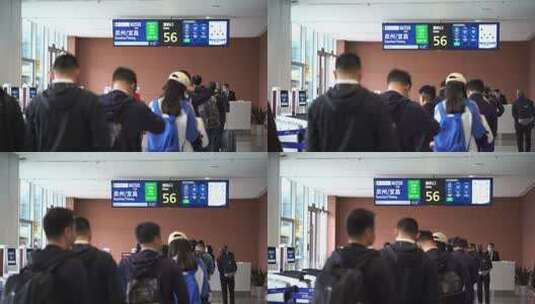 机场登机口排队等待登机人群泉州宜昌登机口高清在线视频素材下载