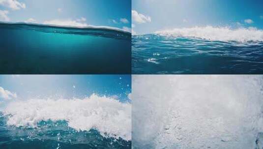 特写海浪泡沫冲击镜头没入水中高清在线视频素材下载