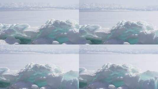 新疆赛里木湖蓝冰冰块冬季冬天冬季高清在线视频素材下载