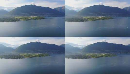 瑞士马焦雷湖上划船的无人驾驶飞机视图高清在线视频素材下载