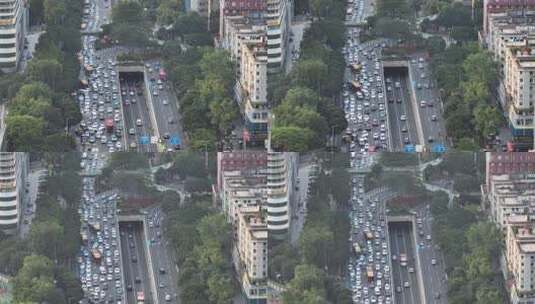 广州大道中长焦航拍塞车高清在线视频素材下载