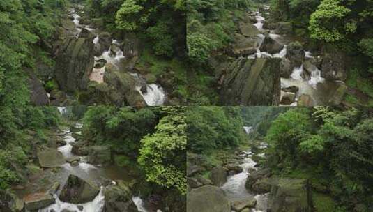 航拍大山溪流水美丽自然原始森林葱郁风景高清在线视频素材下载